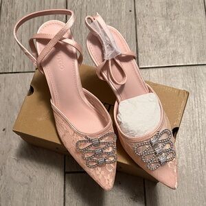 Pink Lace Heels with Embellishments